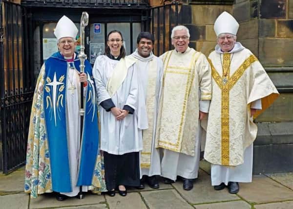 Rebecca with, left to right, Bishop Julian, Rev Anderson Jeremiah, Rev Chris Newlands and Bishop Geoff.