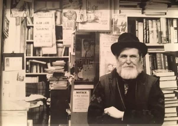 The stolen plaque was a tribute to Graces father, Frank Bell, pictured here in his Heysham bookshop in the 1970s.