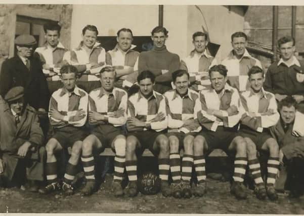 Wray 1951: The date on the football says simply 1951 so I can only guess if it was 1950-51 or 1951-52 when Wray were champions of division three of the North Lancs League. Only three names are known, the Titterington brothers from Caton: back row, third from the left is Cecil Titterington. Front row third from left is Alan Titterington and third from the right is twin brother Lionel Titterington.
