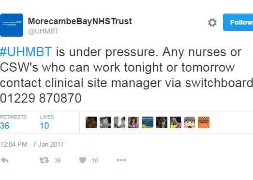 The tweet issued by UHMBT on Saturday.