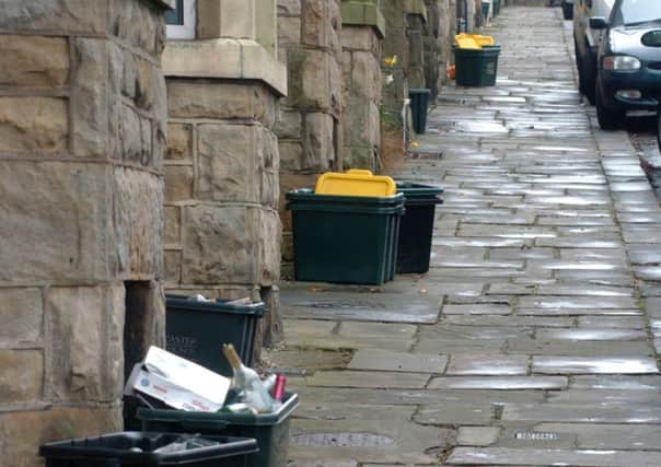 Recycling bins in St Oswald Street in Lancaster.