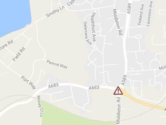 The tree is currently blocking the A683 Middleton Road at the roundabout by Trumacar School.