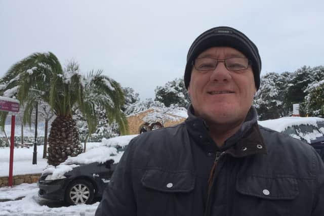 Ex-pat Mick Dennison, former landlord of the York Hotel in Morecambe, in a snowy Costa Blanca.