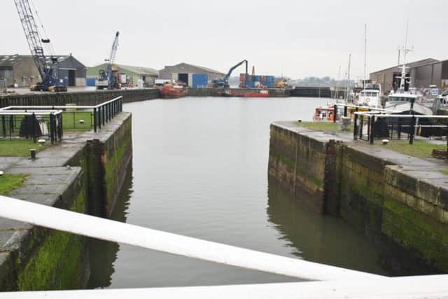 The lock chamber missing gate on Glasson Dock.