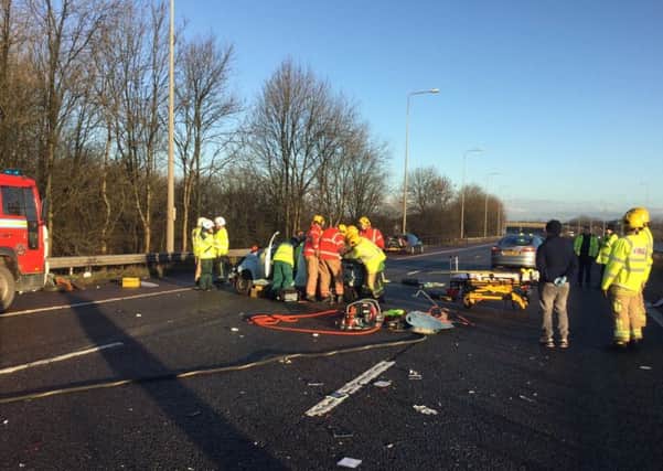 One person was trapped in their car after a crash on the M6 northbound near Charnock Richard.
Photo: Lancashire Fire and Rescue