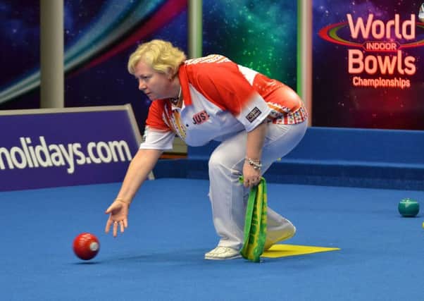 Janice Gower in action at the 2017 World Indoor Bowls Championships.