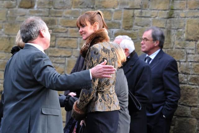 Photo Neil Cross: Sarah Harris, wife of the late TV ventriloquist Keith Harris, at the funeral of well known Morecambe entertainer Ronne Coyles