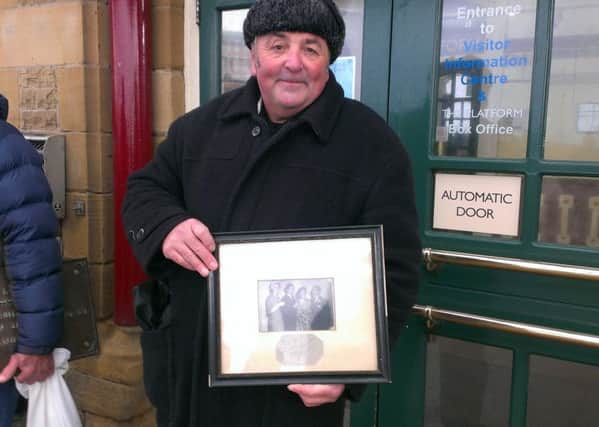 Ian Fabian with his Eric Morecambe photo at the filming of Flog It at The Platform in Morecambe.