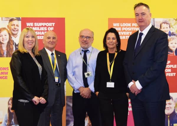 Sue Cotton, CEO of CANW; Alban Mercer, CANW Trustee; David Fleming, Manager for Blackburn with Darwen Youth Justice Service; Faith Marriott MBE Criminal Justice Group Manager for CANW; Clive Grunshaw, Lancashire Police and Crime Commissioner.