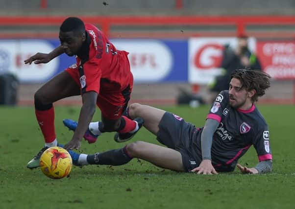 Antony Evans in the thick of the action at Crawley. Picture: PW Sporting Photography