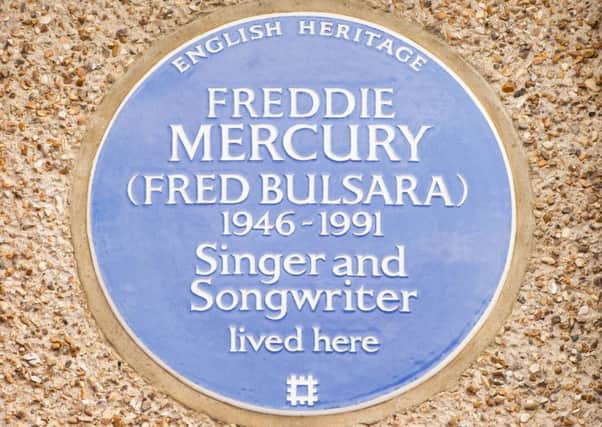 The English Heritage blue plaque to Queen lead singer Freddie Mercury, at his former home at 22 Gladstone Avenue in Feltham, west London