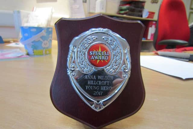 Anna's award from Hillcroft Nursing Home.