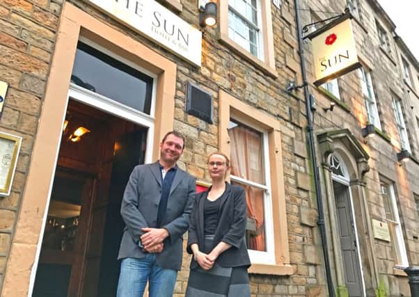 Phil Simpson and Cat Smith outside The Sun Hotel in Lancaster.