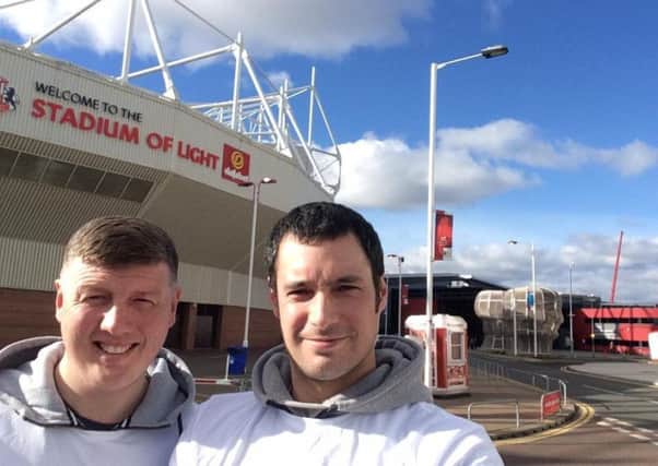 Ian Billington (left) and Graham Smith outside Sunderland's Stadium of Light - No 7 on their list of 92 grounds
