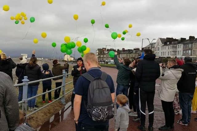 The balloons being released at the end of the sponsored walk for Charlie.
