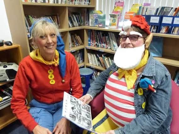Noddy: Kathy Edge, resource centre manager with Big Ears: Nicola Dean-Brown, library assistant on a previous World Book Day.