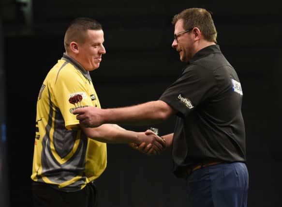 Dave Chisnall with James Wade. Picture: Christopher Dean / Scantech Media.