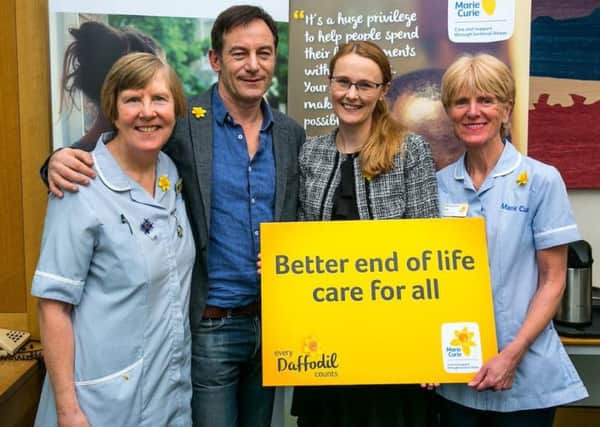 Lancaster MP Cat Smith and Harry Potter actor Jason Isaacs with Marie Curie nurses. Photo by Pete Jones.