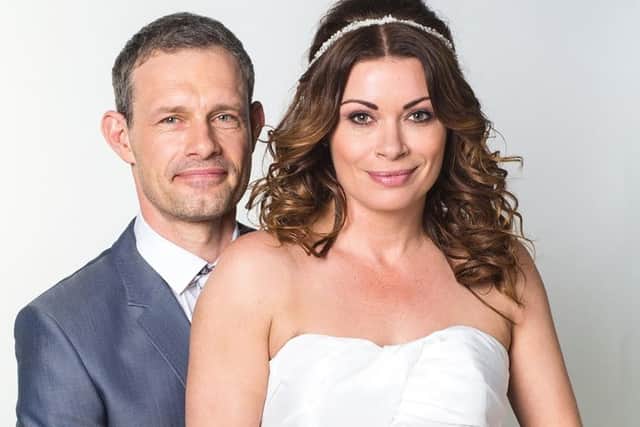 Nick Tilsley (Ben Price) and Carla Connor (Alison King) from Coronation Street. The ITV soap donated Carla's wedding dress to be auctioned for St John's Hospice.