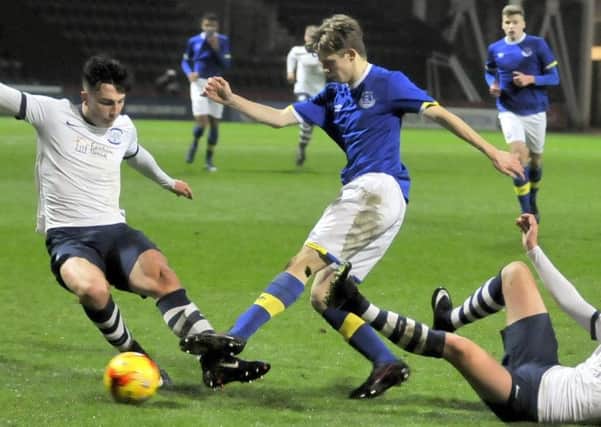 Josh Earl in action for PNE's youth team against Everton.