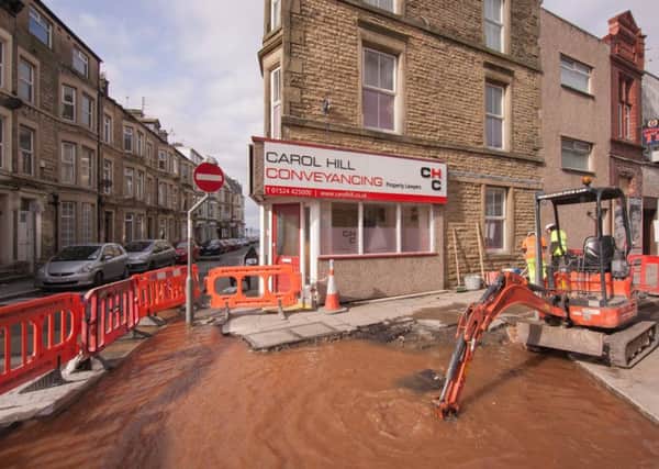 Road works in Victoria Street, Morecambe attracted a bit of attention on April 5 when a digger appears to have broken into a water main. Picture: Keith Heyworth.