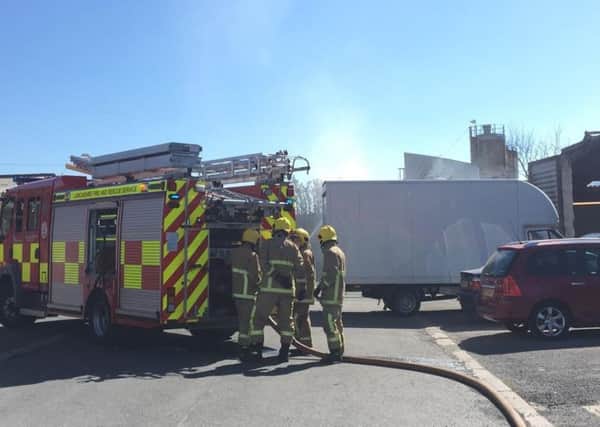 Firefighters at the scene of a fire on Whitegate, White Lund Industrial Estate, Morecambe.