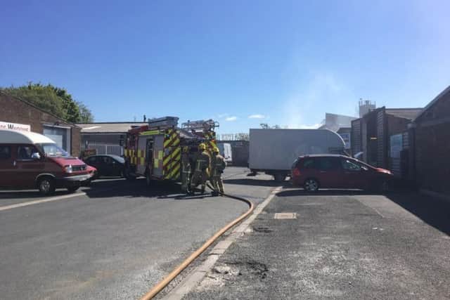 Firefighters at the scene of a fire on Whitegate, White Lund Industrial Estate, Morecambe.