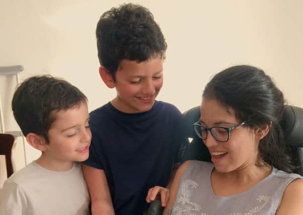 Nayeli Cookson, who has Motor Neurone Disease, with her sons Mateo (6) and Oscar (9) on Mother's Day.
