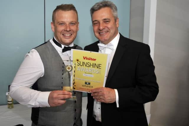 Stuart Michaels wins the Entertainment Award sponsored by Opus North at the Sunshine Awards held at The Midland Hotel in Morecambe