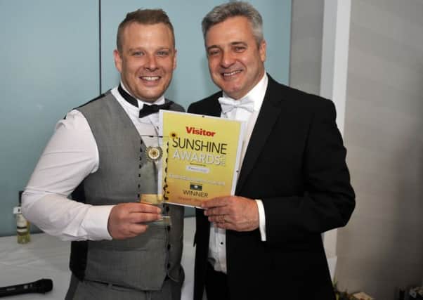 Stuart Michaels wins the Entertainment Award sponsored by Opus North at the Sunshine Awards held at The Midland Hotel in Morecambe