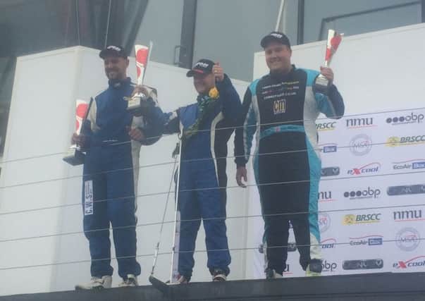 Liam Murphy (right) on the podium at Silverstone.