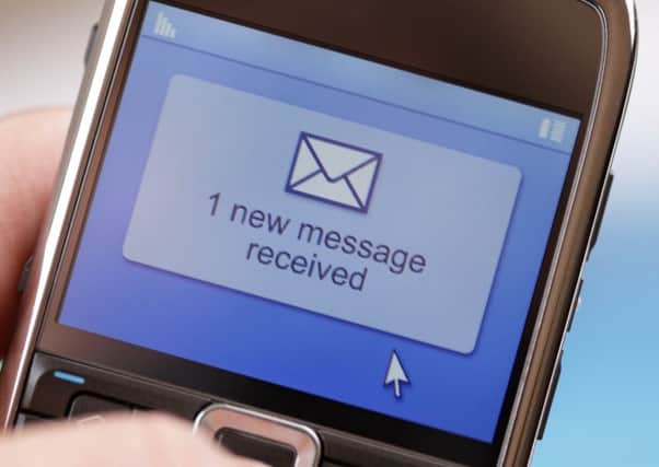 Mobile phone text message or e-mail