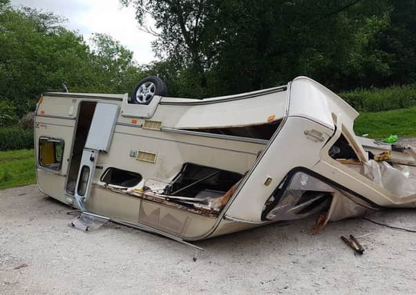 A trashed caravan has been dumped at the Bull Beck picnic site in Caton. Picture: Jon Agar.