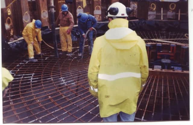 Taken during the concrete process at the Polo Tower, Morecambe, 1994/5. Picture by Bill Liver.