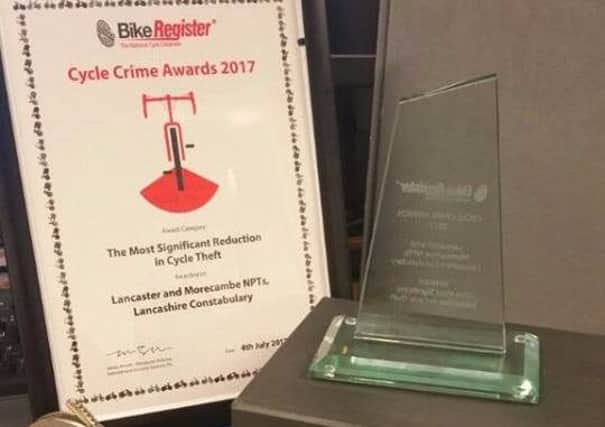 The award given to Lancaster Area Police for their work to tackle cycle theft.