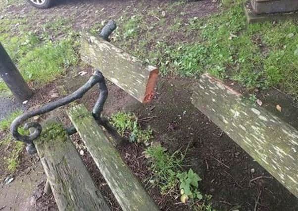Yobs sawed through a bench on Quarry Road, Halton.
