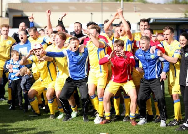 Lancaster City celebrate their title triumph. Picture: Steve Dyson