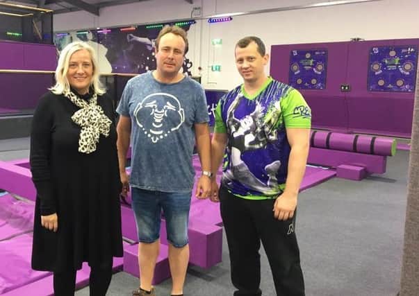 From left manager Janet George, owner Solomon Reader, and manager Craig McCoy at Jump Rush, Morecambe's trampoline park.