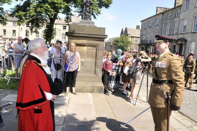 The Mayor of Lancaster Councillor Roger Mace inspects The Duke of Lancaster's Regiment