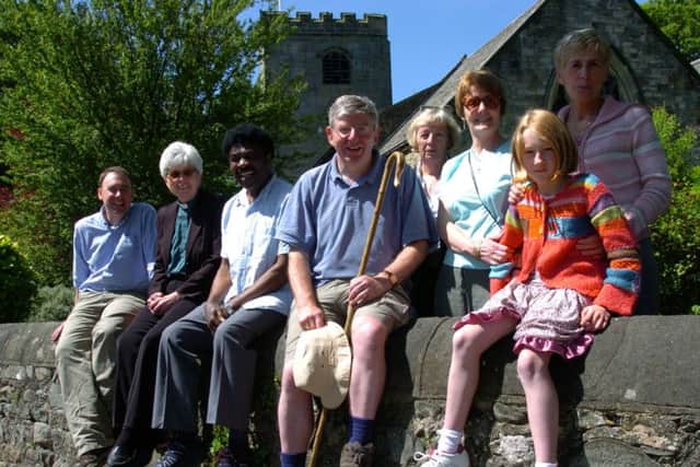 Church wardens Linda Whitby, Kath Lane, Kathy Edwards from Holy Trinity Church Bolton-le-Sands, with walkers Rev Sam Corley, Rev Linda Macluskie, canon Herrick Daniel, Bishop of Lancaster  Rt Rev Geoff Pearson and Maisie Bebbington, take a break during the Diocese Prayer Walk following a 105 mile prayer path around Lancashire, visiting 43 churches.