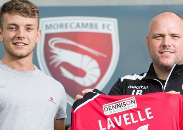 Morecambe boss Jim Bentley welcomes Sam Lavelle to the club.