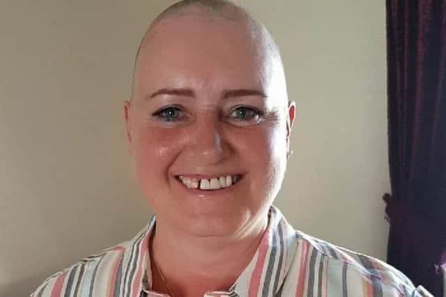 Alison McMinn, from Middleton, after her head shave in memory of her daughter, Hayley.