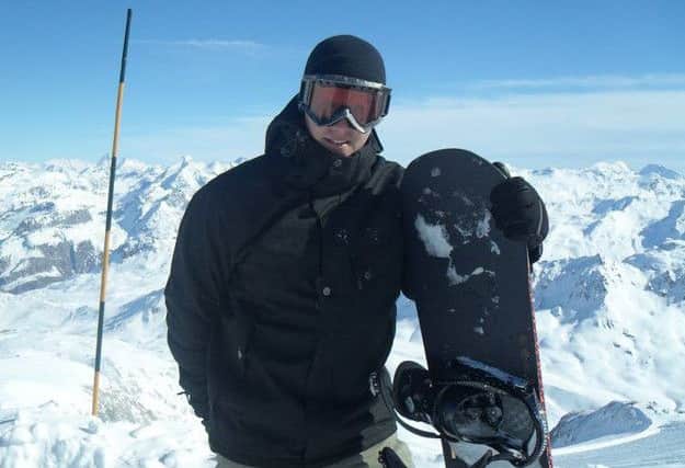 Ben Ryan with this snowboard before he was struck down with Wilson's Disease.