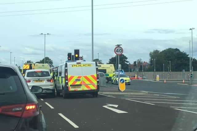 The accident on the Morecambe Road junction with the Bay Gateway on Sunday August 20.