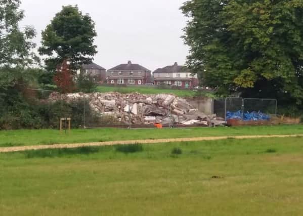 The demolished cricket pavilion at High Wood in Lancaster. Photo by Paula Richardson.