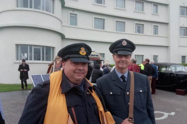 David Albison from Oldham and Stuart Black from Brighouse outside the Midland Hotel at the Morecambe Vintage-by-the-Sea festival.