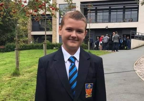 Reece Holt on his first day at Lancaster Royal Grammar School.