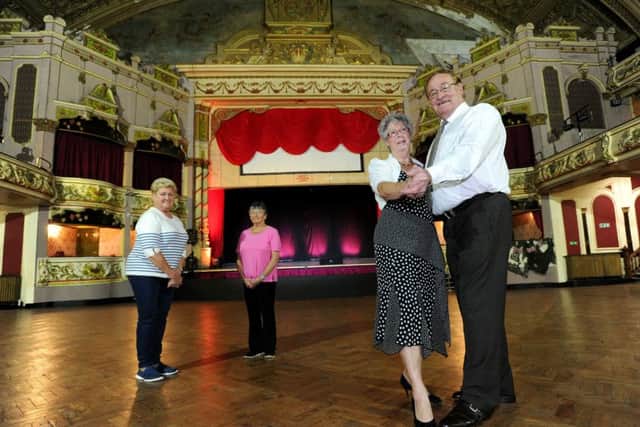 Gordon Wright and his dance partner Marilyn Haworth are  continuing to host monthly social dances at Morecambe's Winter Garden's theatre. The events are going from strength to strength thanks of their efforts. Also seen here l- are Evelyn Archer and June Stanicliffe both founders of the Friends of the Winter Garden's. Picture by Paul Heyes, Monday September 11, 2017.