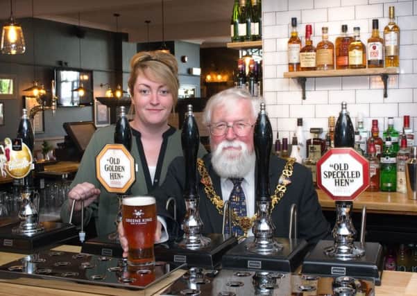 General manager of The Strawberry Gardens Vicky Hinde, with Mayor of Lancaster Roger Mace at the opening of the pub following refurbishment.