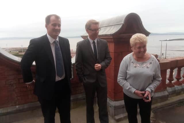 Jake Berry, Northern Powerhouse Minister, David Morris, MP for Morecambe and Lunesdale, and Evelyn Archer, chair of the Friends of the Winter Gardens and Winter Gardens Preservation Trust, during Mr Berry's visit to the Morecambe theatre on Wednesday, September 20.